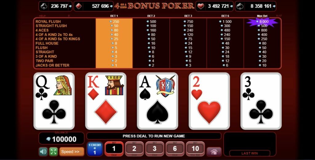 4 of Kind bonus poker pelipöytä