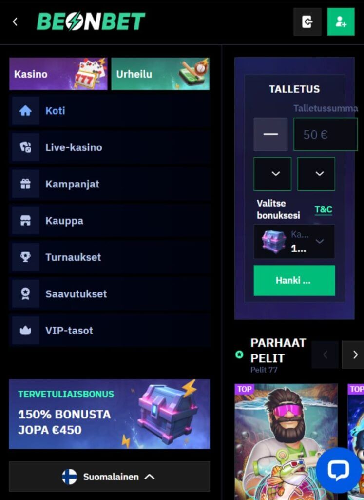 BeOnBet mobiili SuomiCasinoCom