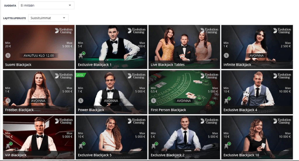 Blackjack pöytiä live casinolla