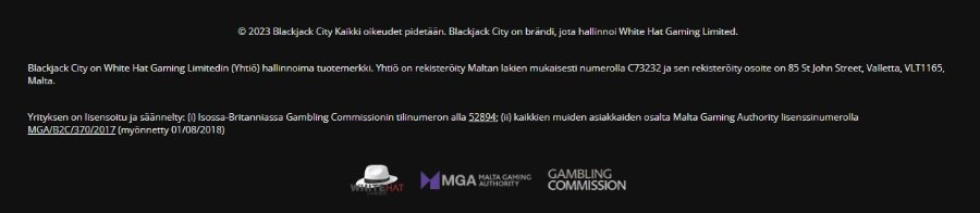 Blackjack City arvostelu turvallisuus lisenssit