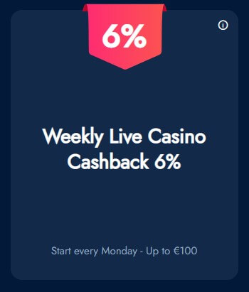 6 % live casino cashback BlueChip kasinolta