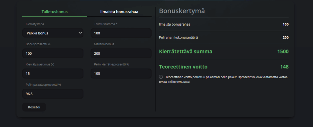 Kuvassa SuomiCasinon bonuslaskuri