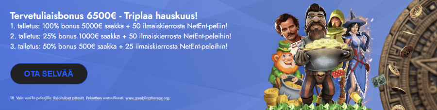 Casimba tervetuliaisbonus kolmessa osassa