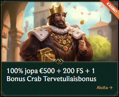 Casinia arvostelu tervetuliaisbonus kasinolle 100 % 500 € asti 200 ilmaiskierros 1 bonus crab