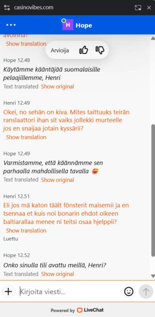 CasinoVibes asiakaspalvelu SuomiCasinoCom