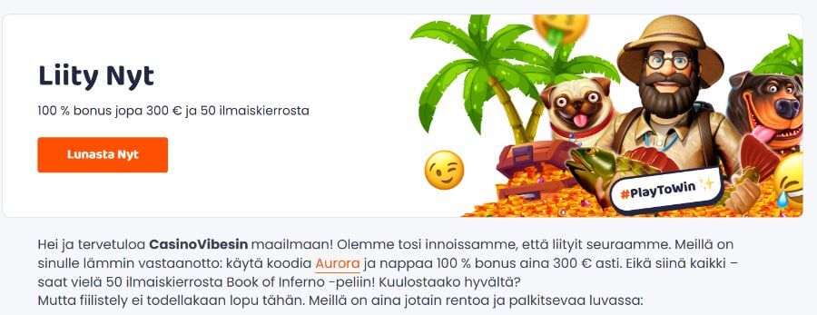 CasinoVibes tervetulobonus SuomiCasinoCom