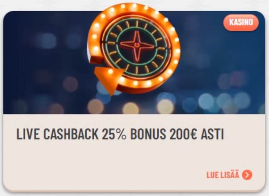 ExtraVegas Cashback bonus livekasinolle