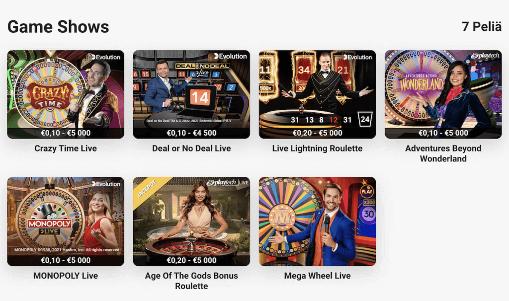 Game Show pelit nettikasinolla