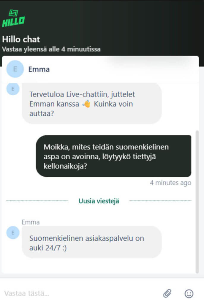 Hillo asiakaspalvelu SuomiCasinoCom