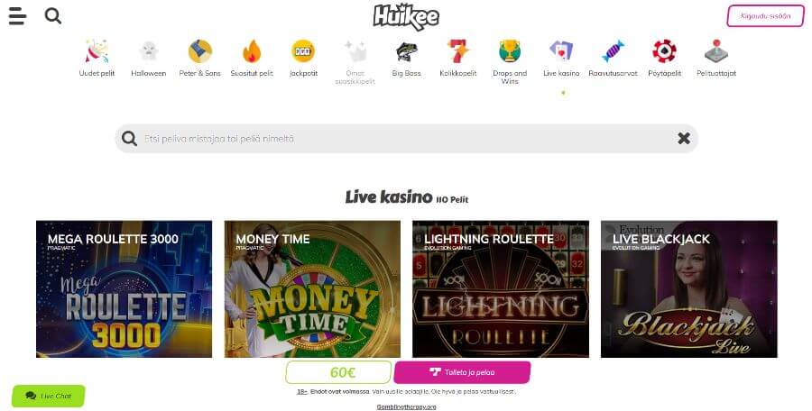 Huikee livekasino SuomiCasinoCom