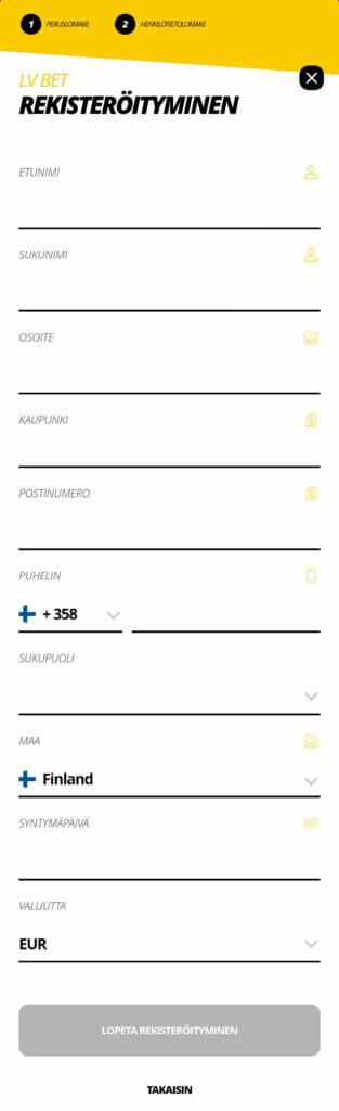 LV Bet rekisteröityminen anna omat tiedot
