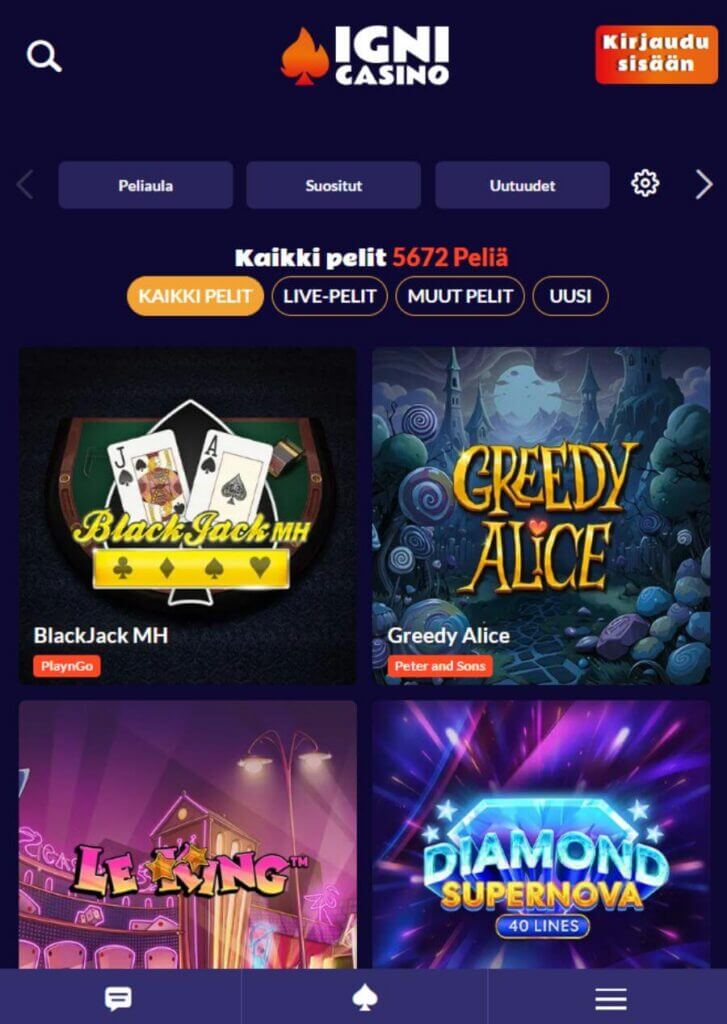 Igni Casino mobiili SuomiCasino.com