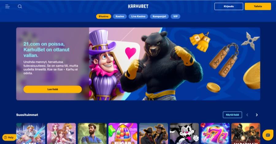 KarhuBet pääaula kuvakaappaus Karhubet SuomiCasino.com
