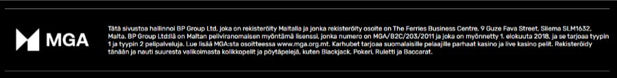 Pelilisenssi MGA Malta kuvakaappaus Karhubet SuomiCasino.com
