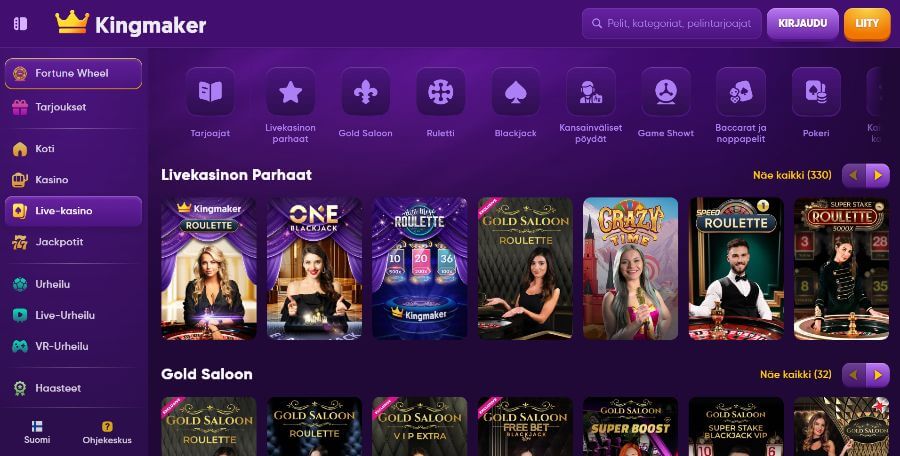 Kingmaker livekasino SuomiCasino.com