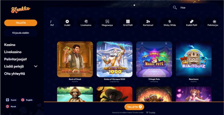 Kunkku pelivalikko SuomiCasinoCom