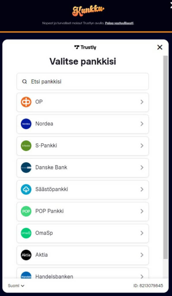 Kirjautuminen ja pankin valinta