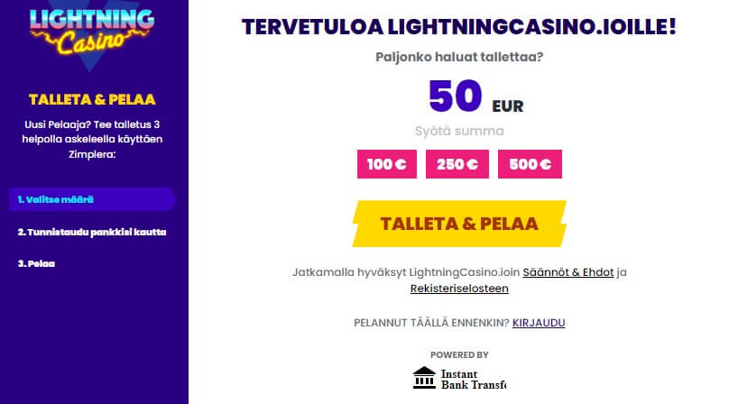 Lightning Casino pikakasinolle kirjautuminen talleta & pelaa