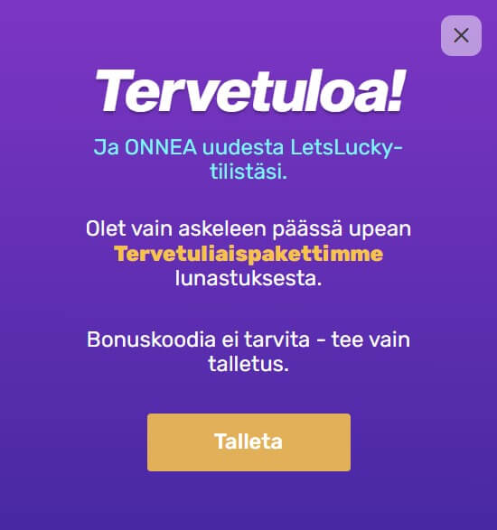 LetsLucky rekisteröityminen 2