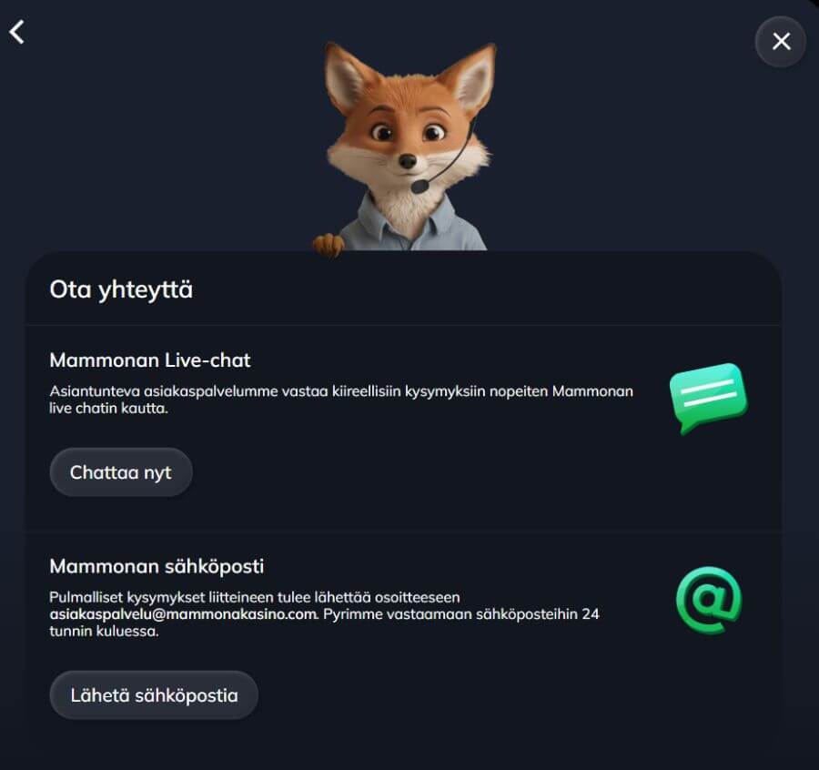 Mammona asiakaspalvelu SuomiCasinoCom
