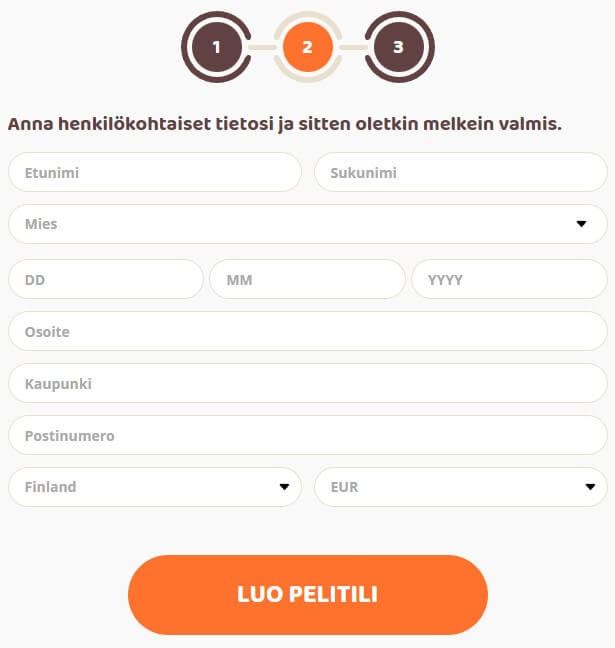 Moi Casinon rekisteröitymislomakkeen toinen sivu