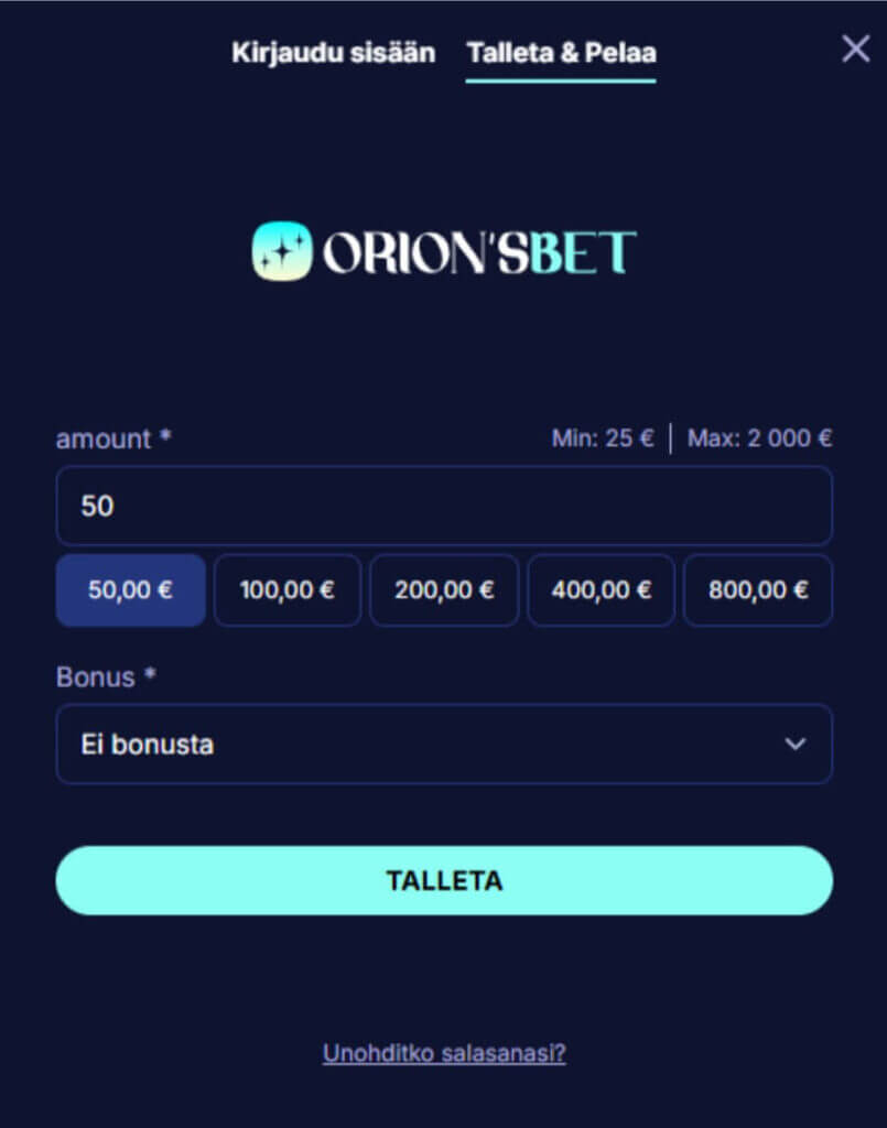 Orions Bet rekisteröinti