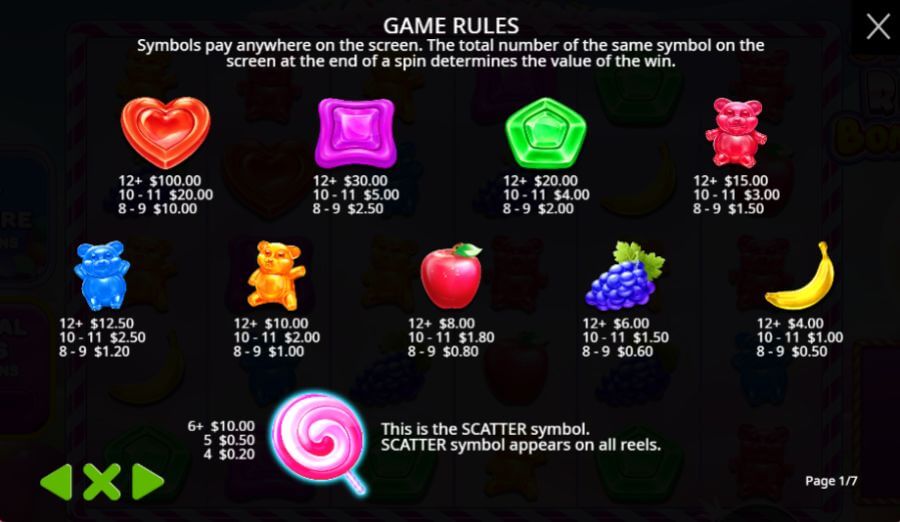 Sweet Rush Bonanza symbolit ja voitot