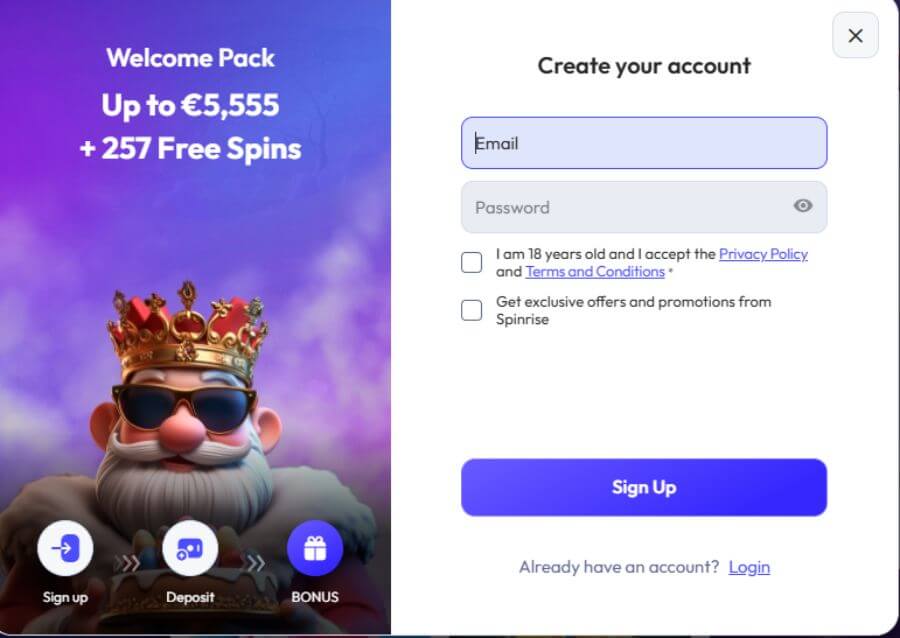 Spinrise rekisteröityminen