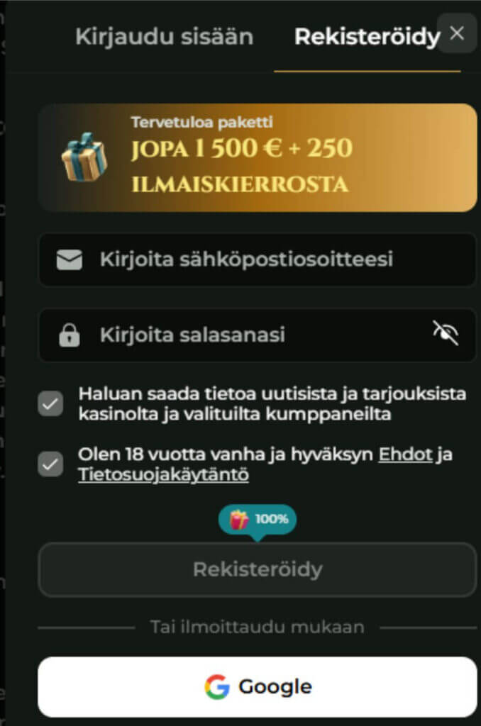 Goldzino rekisterรถityminen