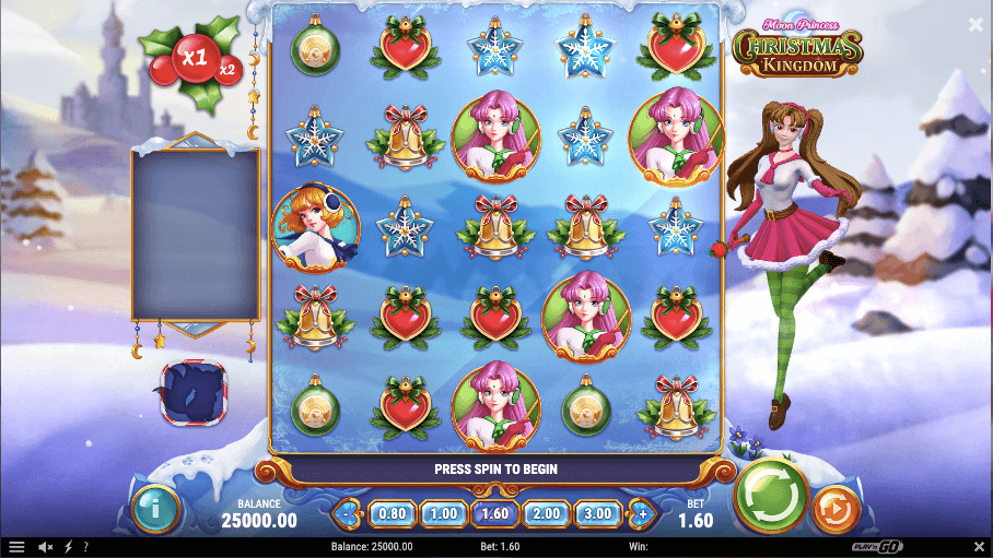Moon Princess Christmas Kindom -pelin aloitusruutu 