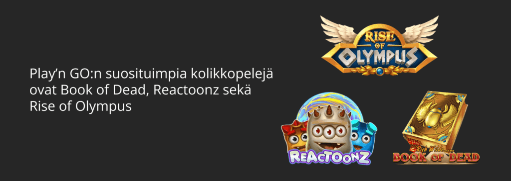 Play'n GO:n suosituimmat pelit Book of Dead, Reactoonz sekä Rise of Olympus