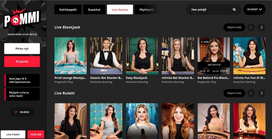 Pommi livekasino SuomiCasinoCom