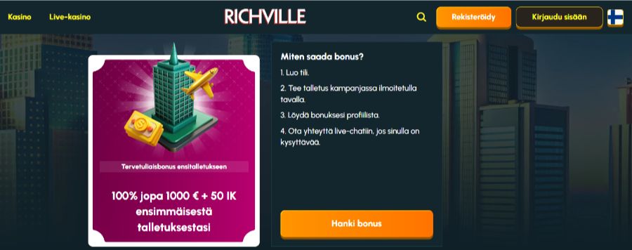 Richville tervetuliaisbonus SuomiCasinoCom