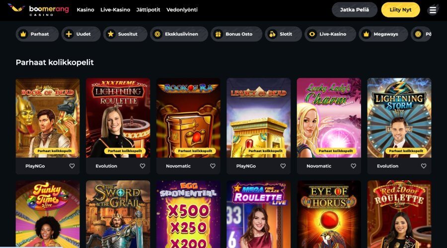 Boomerang Casino kolikkopelit