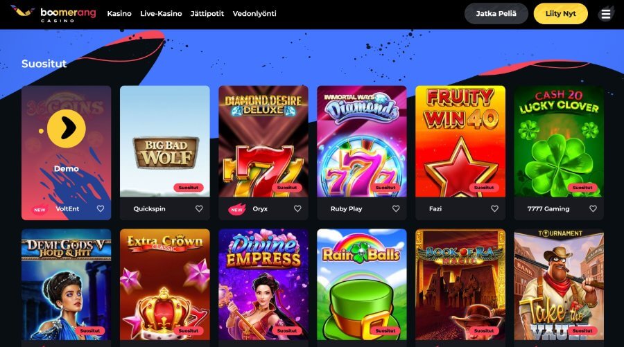 Boomerang Casino pelivalikoima