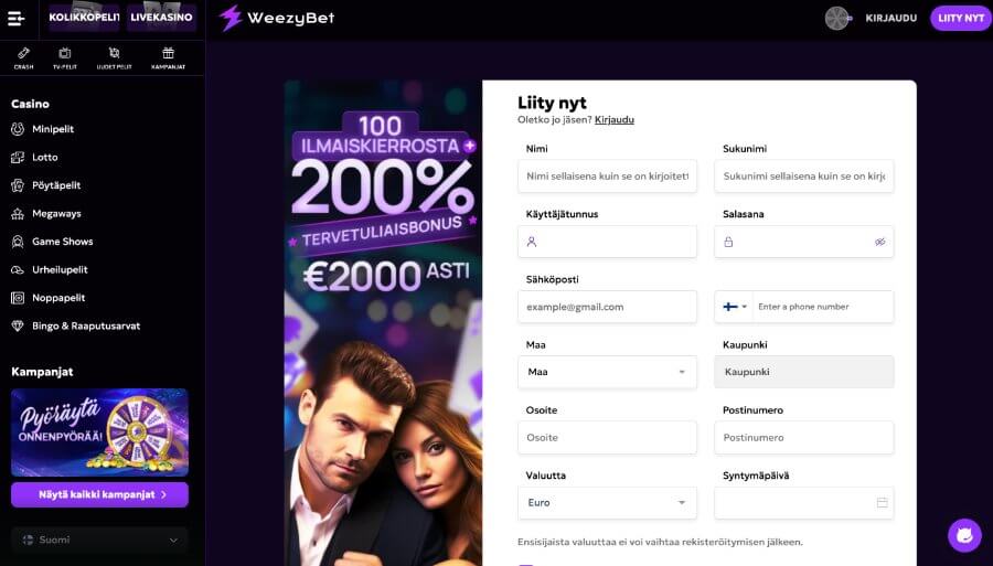 WeezyBet rekisteröityminen