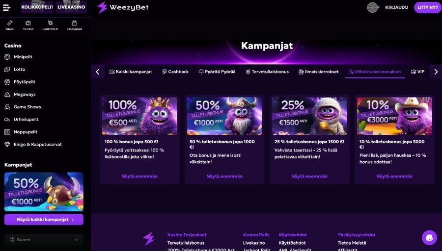 WeezyBet viikottaiset tarjoukset