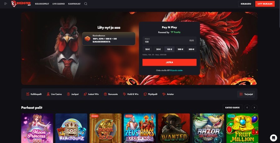 Rooster Bet etusivu
