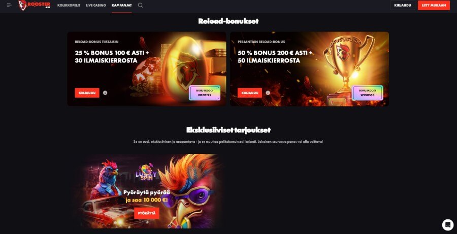 Rooster Bet reload-bonukset