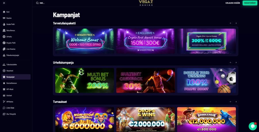 Vegaz Casino tarjoukset