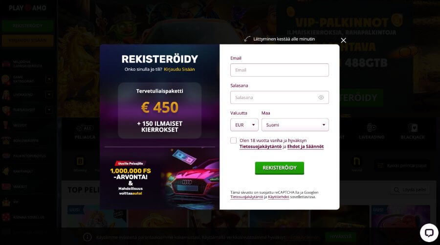 PlayAmo rekisteröityminen