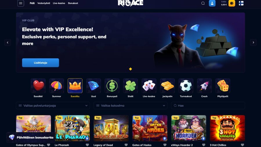 RioAce Casino pelivalikoima
