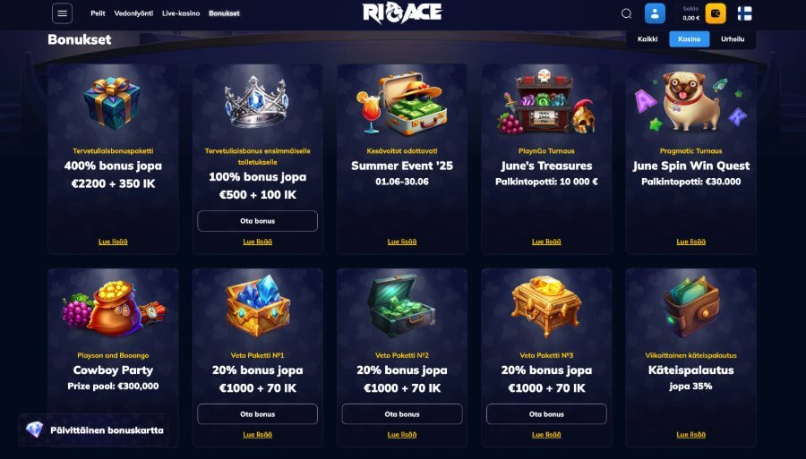 RioAce Casino bonukset ja tarjoukset