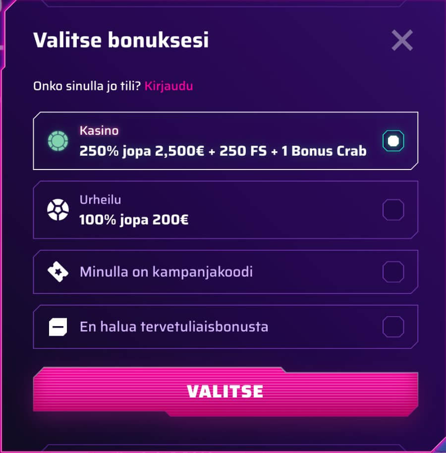 Roby Casino tervetulopaketti