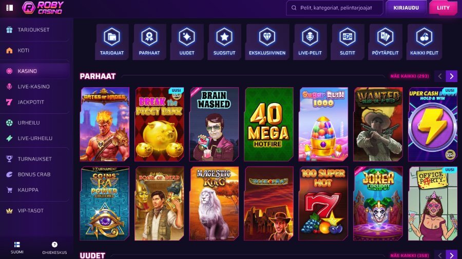 Roby Casino pelivalikoima