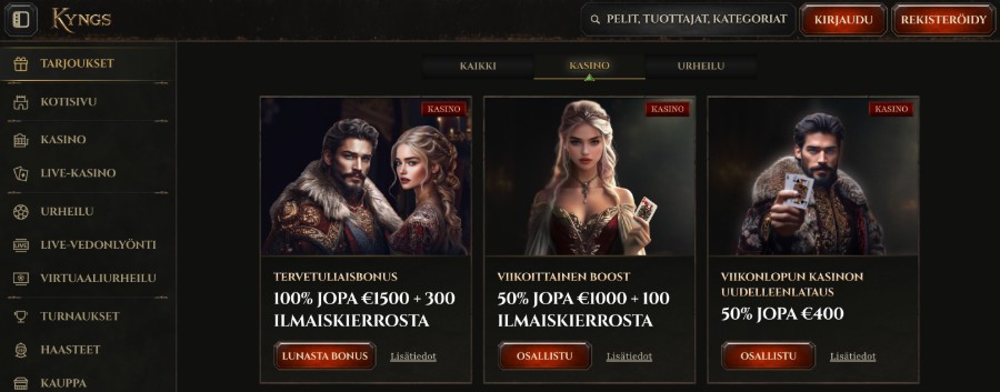 Kyngs bonukset ja tarjoukset
