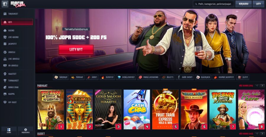 Mafia Casino pelisivuston etusivu