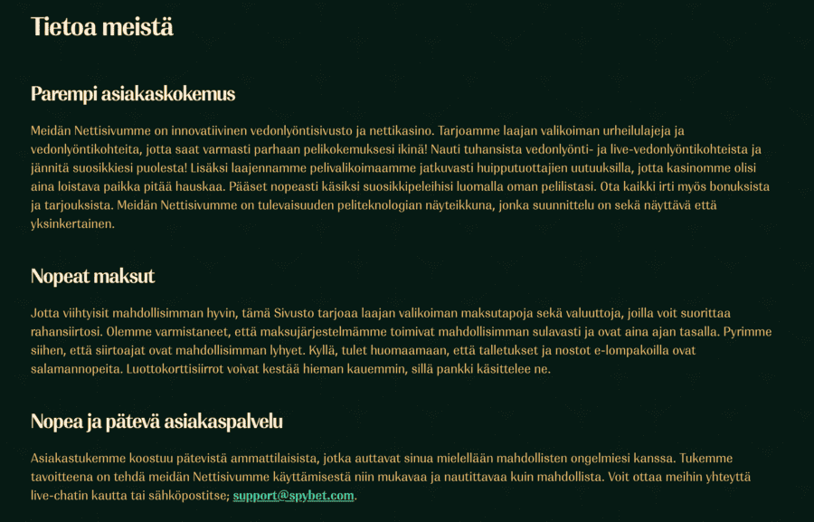 Spybet yleistä tietoa Spybet kasinosta. 
