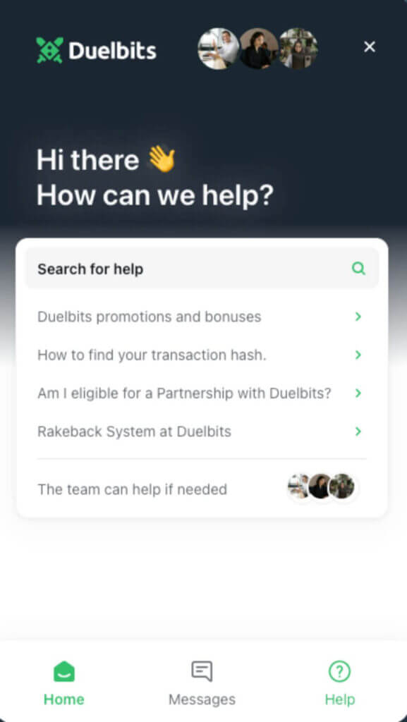 Duelbits asiakaspalvelu