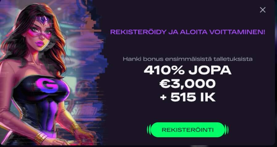 Glitchspin kasinon tervetulopaketti